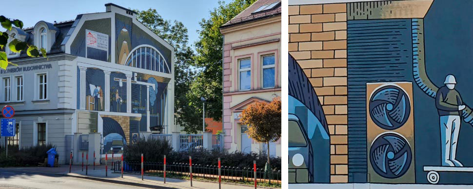 Mural na budynku siedziby Małopolskiej Okręgowej Izby Inżynierów Budownictwa przy ul. Czarnowiejskiej 80 w Krakowie autorstwa Marcin Czaji